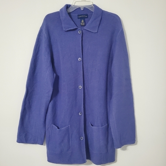 CHARTER Club Blue Button Down Collared Jacket Pockets Size Large Wool Australia - Picture 1 of 16